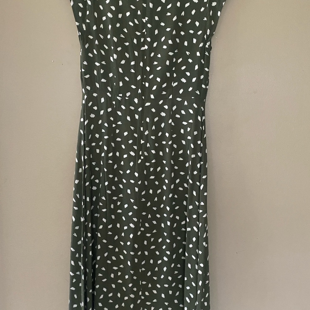LOFT Dark Green Midi Dress with White Pattern - Picture 2 of 4